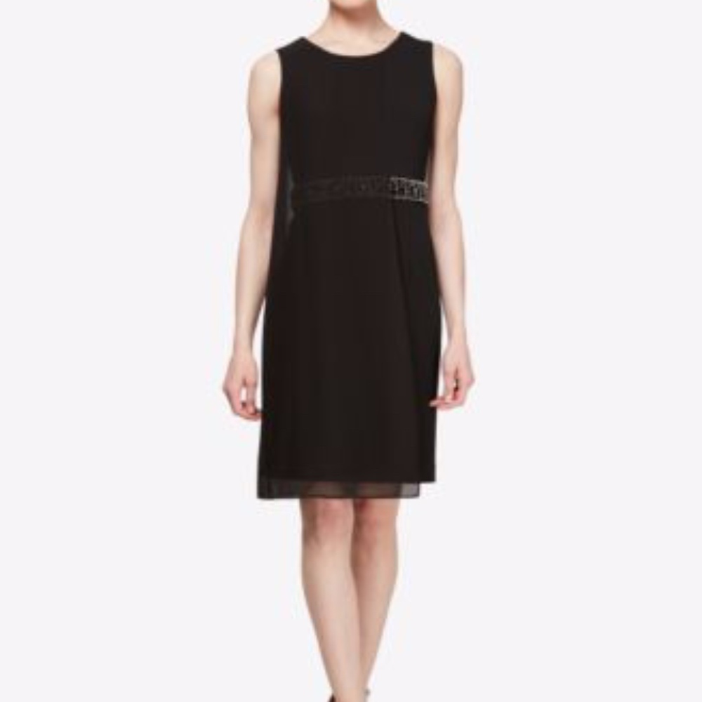 SLNY Beaded Waist Overlay Dress